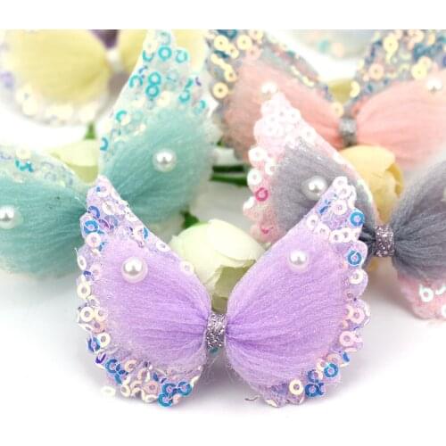12Pcs 4.5*6cm Handmade Sequins Angel Wings Appliques DIY Headwear Hair Clips Decoration Crafts Accessories Wholesale