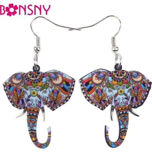 Bonsny Cute Big Long Animal Acrylic Dangle Drop Elephant Earrings 2016 News Style Dangle Fashion Jewelry For Girls Women