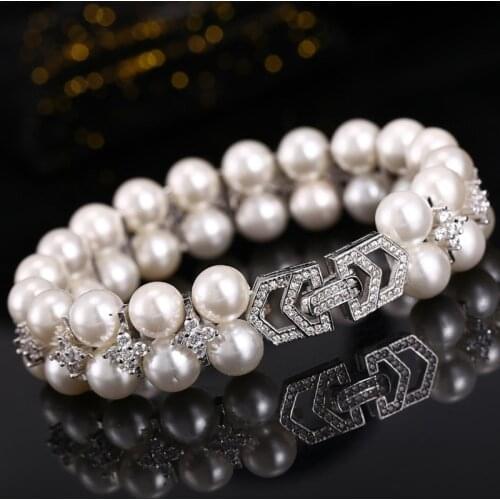Natural pearl bracelet AAA Zircon Double Bracelet 925 Sterling Silver Bracelets Luxury Wedding Bride Gift Jewelry