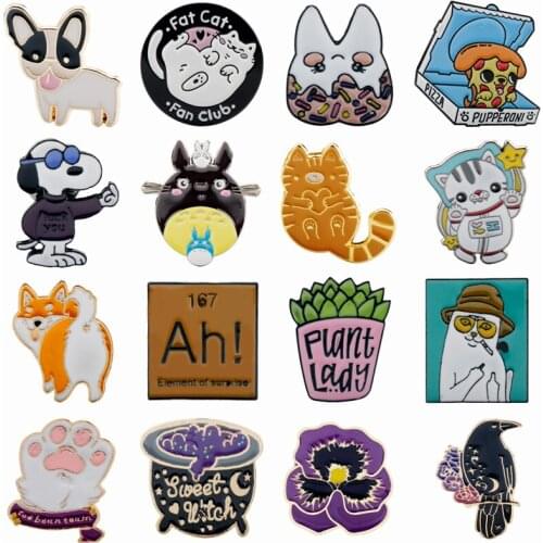 Zinc Alloy Anime Animal Flower Plant Enamel Brooch Pins Cute Doggie Cat Bird Shape Pins Clothing Badge Lapel Pin Jewelry