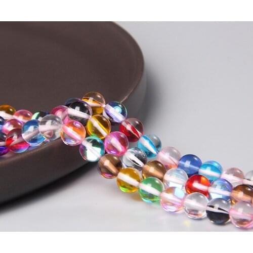 Multicolor Moonstone Beads Smooth Mix Color Austria Crystal Round Loose Spacer Beads For Jewelry DIY Making Bracelet 6 8 10mm
