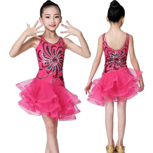 Kids Girl Dance Dresses Sequins Mesh Fluffy Childrens Dancing Costumes Kid Latin Dance Modern Performance Dancing Clothing