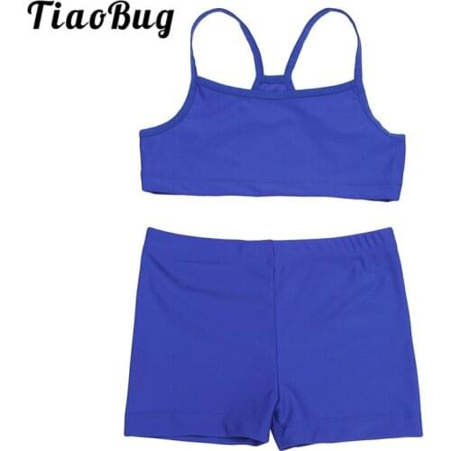 TiaoBug Kids Girls Tankini Crop Top with Bottoms Shorts Sports Set Children Gymnastics Workout Swimming Beachwear Swimwear Set