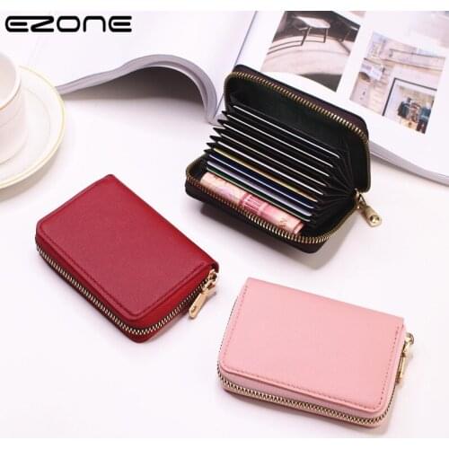 EZONE New Leather Card Holder Large-capacity Multi-card Slot Credit Card Holder Business Card Case With Zipper Safe High Quality