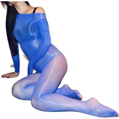 Oil Glossy Shiny Thin Transparent Bodystocking Sexy Hot Erotic Porno Lingerie One Piece Open Crotch Bodysuit Sheer Teddies Body