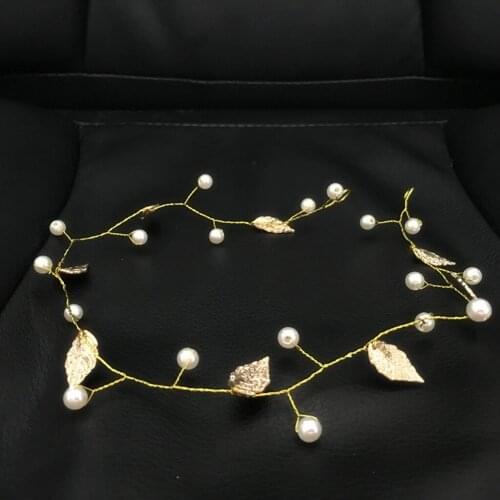 Gold Color Leaf Hair Band Bridal Hairpiece Bohemian Hair Jewelry Imitation Pearl Headband Wedding Leaves Hair Accessories
