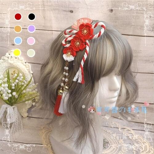 And Wind Barrettes Japanese Style GIRL Kimono Cherry Blossom Fan Hair Accessories Lolita SOFT Tassels Side Clip Pair Hairclips