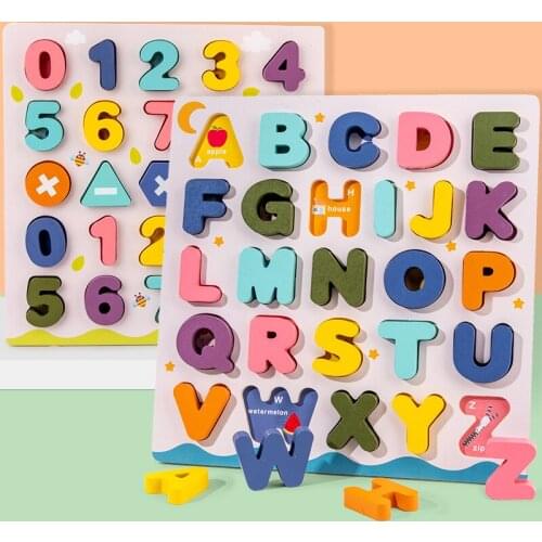 Montessori Toys For Children Educational Wooden Building Blocks Learning Count Numbers Matching Digital Letter Shape Puzzle Toys