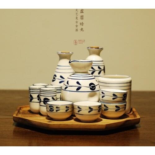 Japanese style celadon ceramic wine kettle retro family yellow wine liquor cup sake set white wine cooler barware gift box
