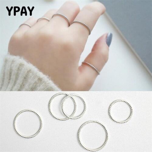 YPAY 100% Genuine 925 Sterling Silver Finger Rings for Ladies Girls Simple Personality Twist 1.2mm Korean Ring Jewelry YMR551