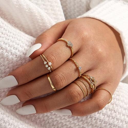 Tocona Luxury Heart Clear Crystal Stone Rings for Women Twist Pearl Hollow Geometric Wedding Rings Jewelry Accessories 9015