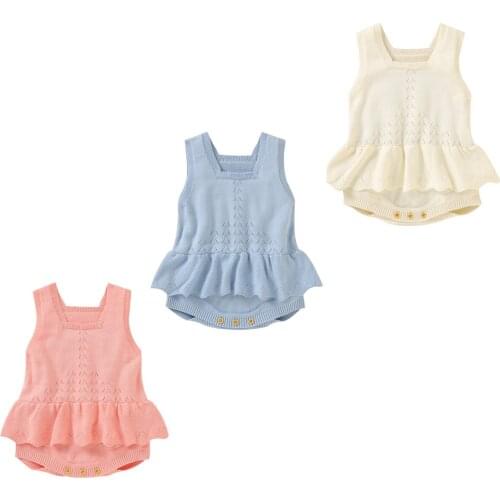 0-18M Infant Baby Girls Spring Winter Wool Bodysuit Solid Color Square Collar Sleeveless Blue/ Pink/ White