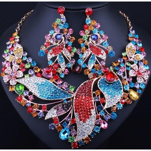 African Beads Jewelry set Statement Crystal Necklace Earrings set with full rhinestones Classic bridal wedding jewelry sets