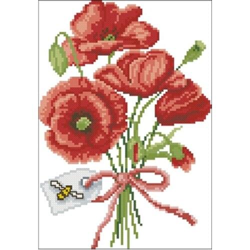 Red poppy bouquet patterns Counted Cross Stitch 11CT 14CT DIY Chinese Cross Stitch Kits Embroidery Needlework Sets