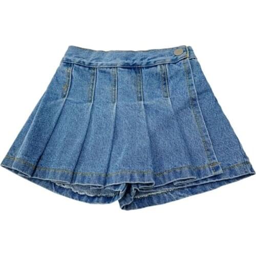 Summer girls denim shorts baby skirts with horts kids fake skirt children bottoms fashion pleated ruched jeans 1 to 7 yrs
