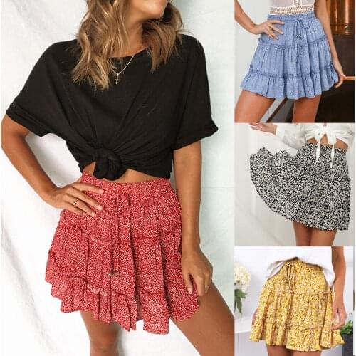 Summer Women High Waist Ruffled Floral Skirt Printed Beach A-line Skirt Lolita Style Flower Short Sexy Party Streetwear Skirts