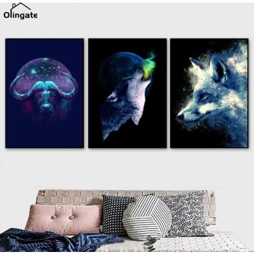 Fox Owl Wolf Eagle Jellyfish Silhouette Canvas Painting Nordic Posters and Prints Wall Art Animal Wall Pictures Kids Room Decor