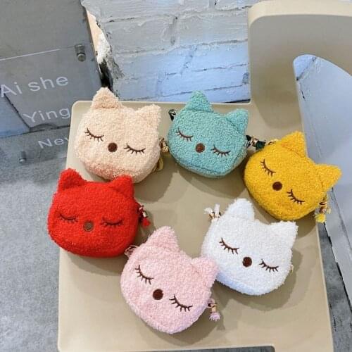 Fashion Cute Childrens Crossbody Bags Soft Plush Cat Kindergarten Girls Shoulder Bag Lovely Baby Kids Mini Coin Purse Handbags