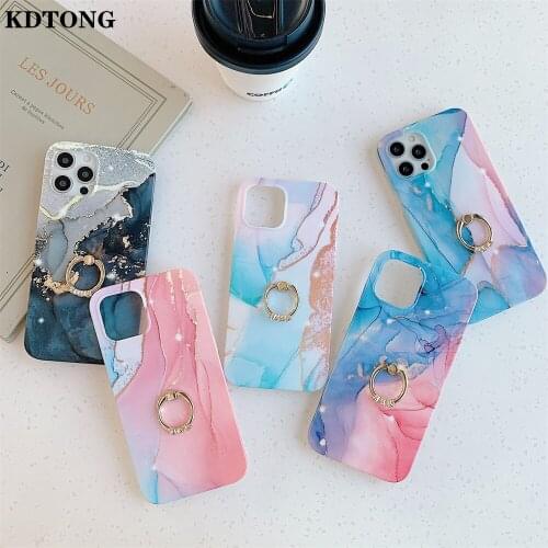 Marble Phone Case for iPhone 12 Mini 11 Pro Max XR X XS SE 2020 7 8 Plus Soft TPU New Matte Watercolor Bracket Shockproof Cover