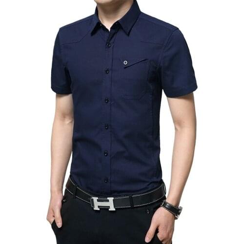 2020 New Mens Short Sleeve Solid Dress Shirt with Left Chest Pocket High-quality Male Casual Regular Tops Button Shirts