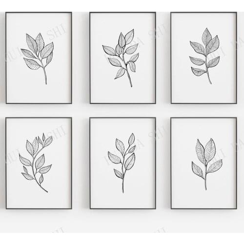 Set of 6 Prints, Botanical Line Art, Abstract Leaf Art, Botanical Print, Leaf Line Drawings, Modern Boho Decor