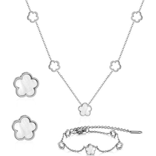 New Stainless Steel Luxury Flower Pendant Necklace Set For Women Fashion Gold Silver Color Acrylic Jewelry Set 2021 Female Trend