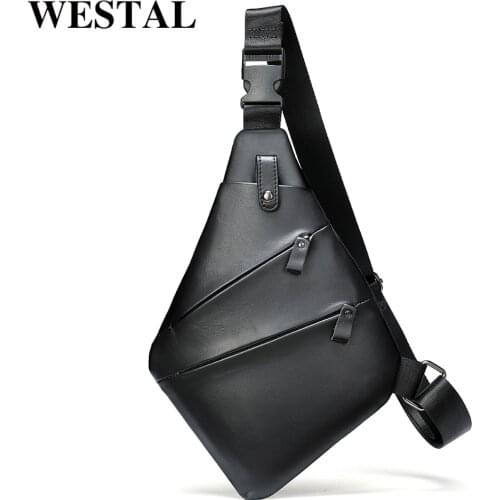 WESTAL mens genuine leather chest bag for mens sling bag casual shoulder bag design messenger bag mens crossbody bag 7323