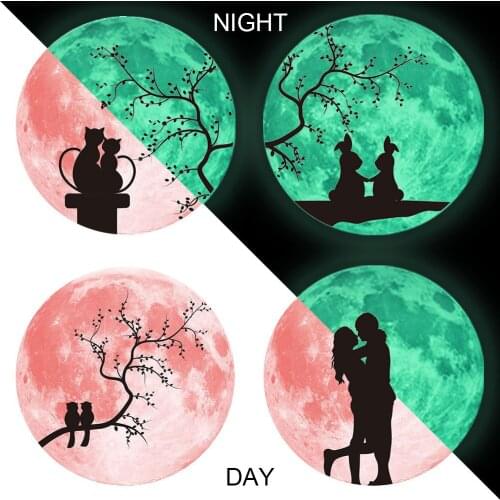 Stickers Pink Love Luminous Moon Wall Sticker For Kids Room Decoration Glow in the dark Vinyl Decals Sticker On the Wall muraux