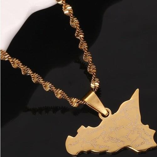 Stainless Steel Gold Color Map of Sicilia Pendants Necklace Sicilia Map Charm Jewelry