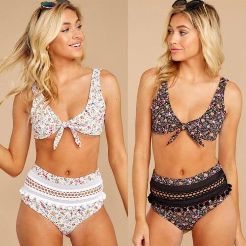 SAGACE New womens off shoulder floral print bow cut out split Beach Bikini Swimsuit summer sports swimsuit, купальник 2021 new