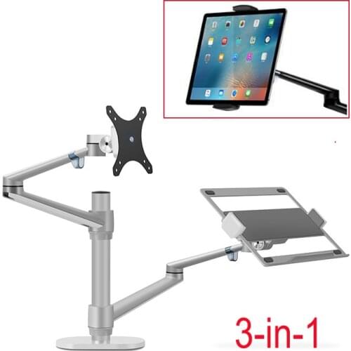 OL-3T 3-in-1 aluminum Multimedia 27" LCD computer monitor riser stand +17"Laptop mount support holder+tablet phone mount bracket