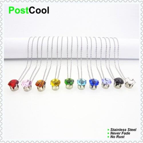 PostCool 10 different colors width 10mm simulated diamonds crystal pendant fine Stainless Steel chain Clavicle Pendant Necklace