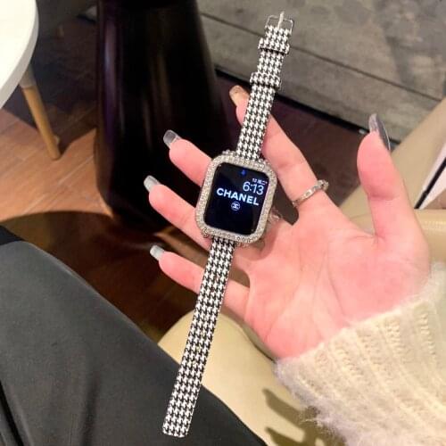 Canvas Bracelet Strap with Metal Head Grains for Apple Watch SE 6 5 4 40mm 44mm Band Slim Thin Correa for iWatch 38mm 42mm 3 2 1