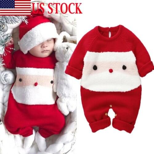 Christmas Kid Winter Warm Red Rompers Newborn Baby Girl Boys Wool Knitting Long Sleeve Santa Claus Romper Jumpsuit Outfits Xmas