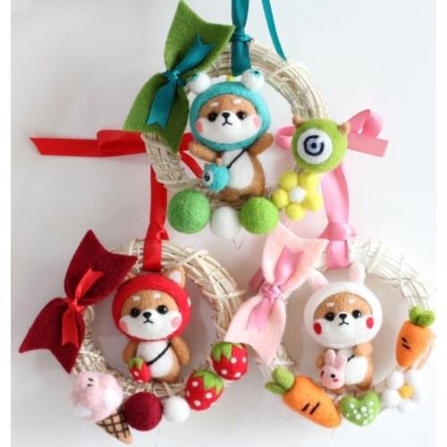 Christmas Deer Elk Doll Rattan Ring With LED Light DIY Non Finished Wool Felt Poked Handmade Craft Set For Needle Material E56C