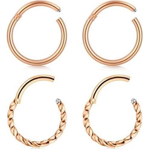 JFORYOU Hinged Clicker Segment Septum Nose Lip Ring Hoop Cartilage Tragus Sleeper Earrings 4Pcs16G Stainless Steel Body Piercing