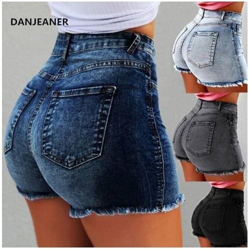 DANJEANER High Waist Denim Shorts Bodycon Ripped Hole Short Jeans with Tassel Plus Size 5XL 2019 Summer New Female Shorts