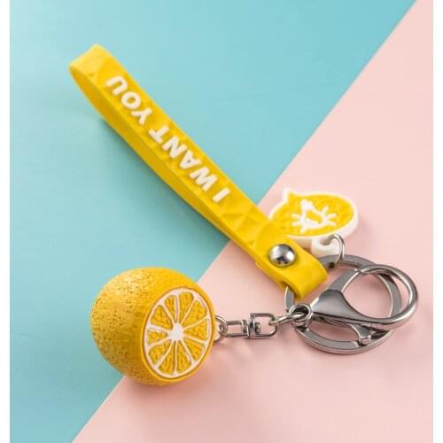 Lemon Hand Strap Key Chain Creative Personality Car Chain Lock Key Ring Cute Female INS Bag Ornaments Cartoon Fruit Accessories