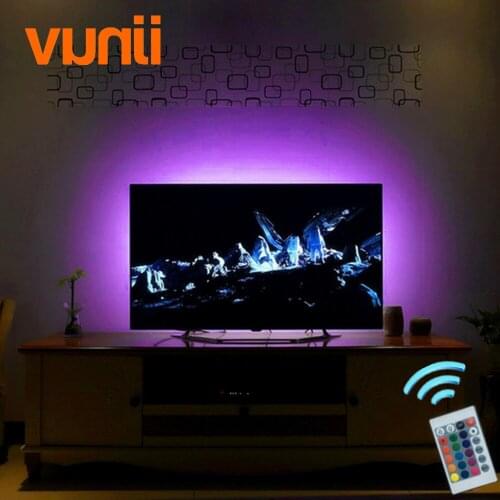 Vunji USB LED Strip 5050 RGB TV Background Lighting Kit Cuttable with 20Key RF Controller 1M/2M Set,Waterproof or Non waterproof