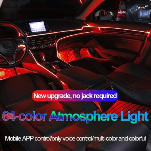 LED Ambient Lamp 6 in 1 RGB Car Interior Atmosphere Light With Fiber Optic Strip Lights App Music Control DIY EL Neon Wire Strip
