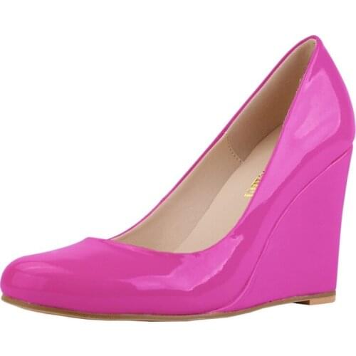 Sexy Pumps Wedding Women Fetish Shoes Party Classic Round Toe Patent Leather 10CM Wedges High heels Slip On 2020 size 35-42 pink