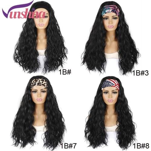 Vunshina Body Wave Headband Wig Synthetic 1B Natural Wavy Long Fake Hair Glueless Head Band Wigs With Scarf For Black Women