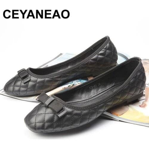 CEYANEAOWomen Casual Flat Shoes Woman Fashion Brand Bow Flat Single Women Loafers Breathable Lazy ShoesSpring Summer Boat Flats