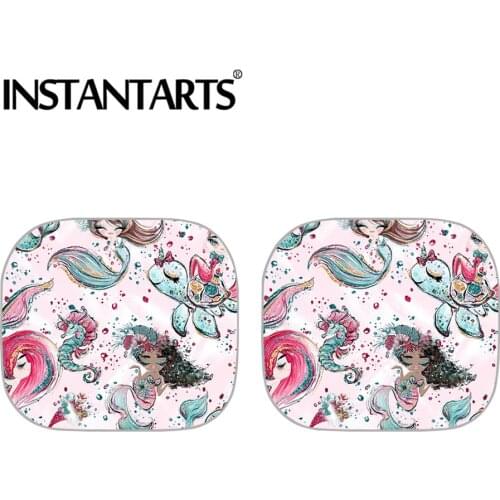 INSTANTARTS Adorable Mermaid Pattern Womens Side Window Car Sun Shades 2pcs UV and Heat Car Shade Sunshade for Car Windows New