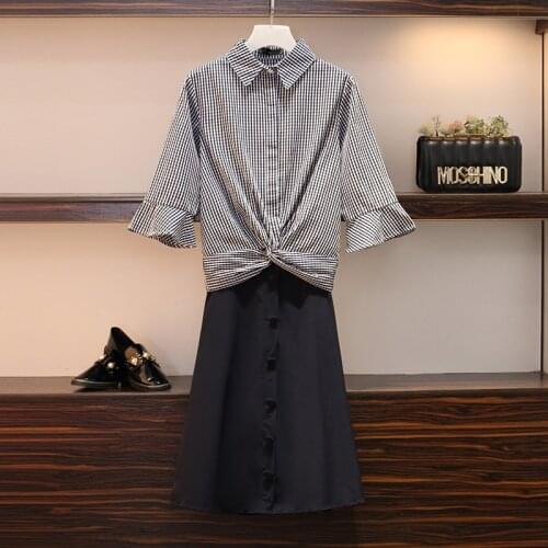 2019 Summer Stripe Blouse + Skirts Two Piece Sets Womens Two-Piece Skirt Suit Sets Female Temperament Slim Sets Plus Size L-5XL