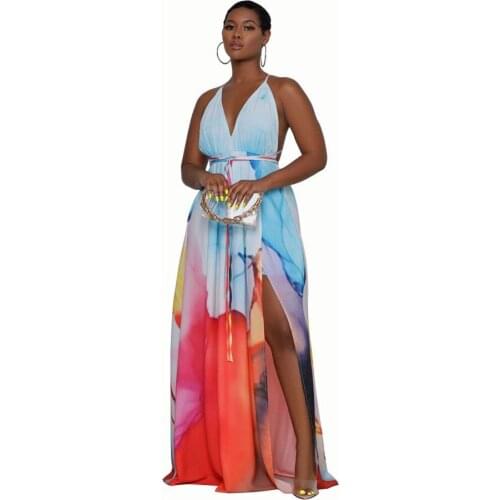 Women Sleeveless Sexy Backless Summer Suspender Beach Party Holiday Dress 2021 New Long Spaghetti Strap Dress Plus Size Sundress