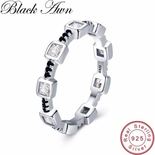 Black Awn Casual 925 Sterling Silver Fine Jewelry Trendy Engagement Bague Black Spinel Womens Wedding Ring Bijoux Femme GG008