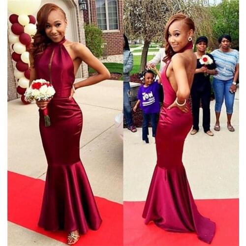 2020 Sexy Halter Keyhole Bust Burgundy Backless Mermaid Long Prom Dresses Evening Party Gown Abendkleider robe de soriee