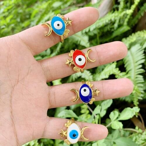 10Pcs 2021 Minimalist Eye Shape Enamel Finger Ring Charm Copper Gold Plated Open Ring Jewelry For Men Women