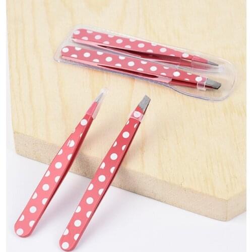 2pcs / Set Pink Color Stainless Steel Eye Brow Clips Hair Removal Eyebrow Tweezer Beauty Makeup Make up Tools